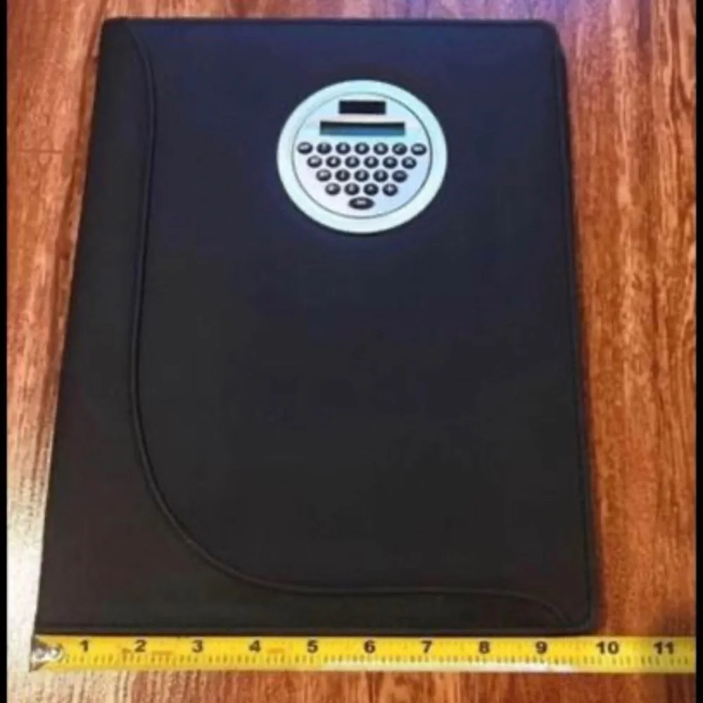 Notepad Holder w/ Calculator & Pen Holder 12”X10” Black multiple inside pockets